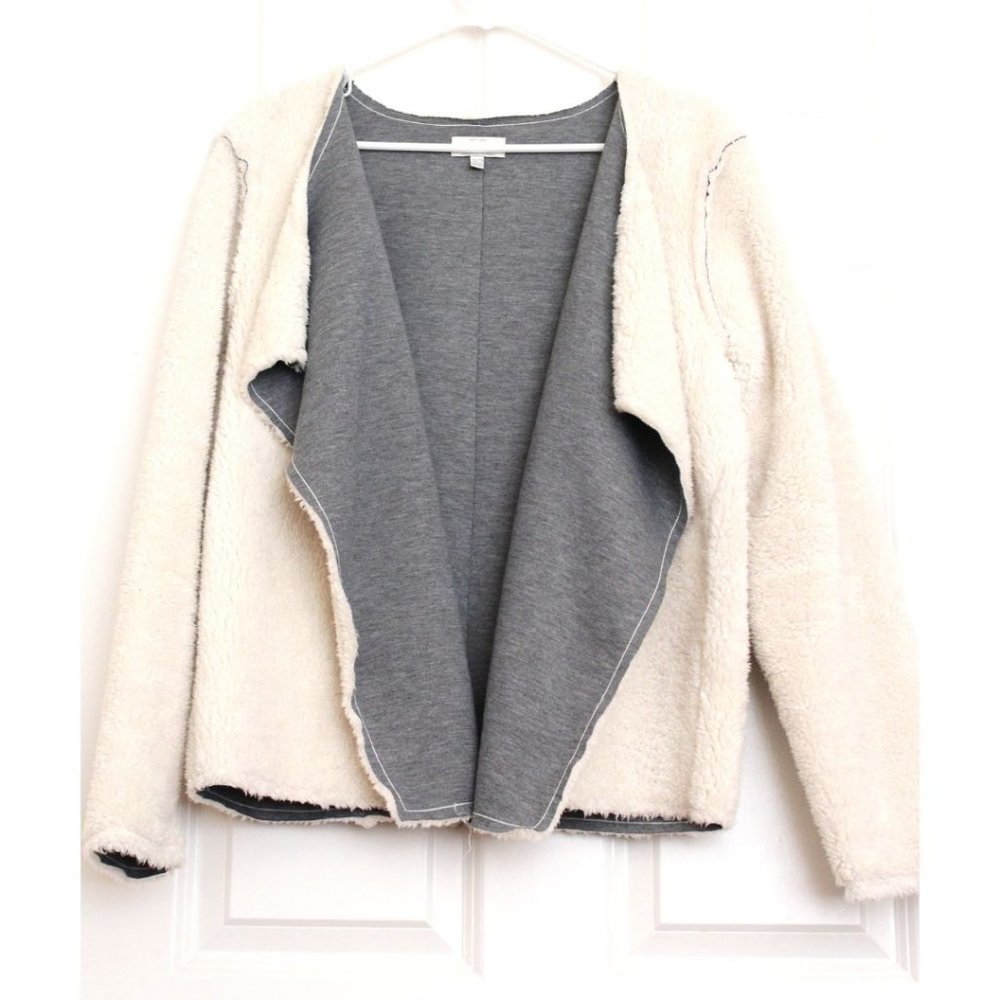 Lucky Brand Faux Fur Cardigan Raw Hem Gray Women's Size XL NWOT Reversible